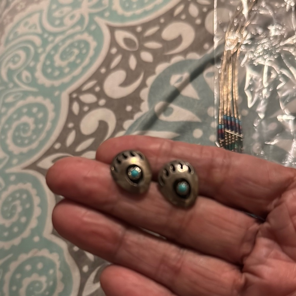 Sterling Silver and Turquoise Bear Paw Earrings